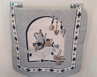 Vintage Broderie Kitchen Tea Towel Coffee Pot Table Gray Black Metallic Gold