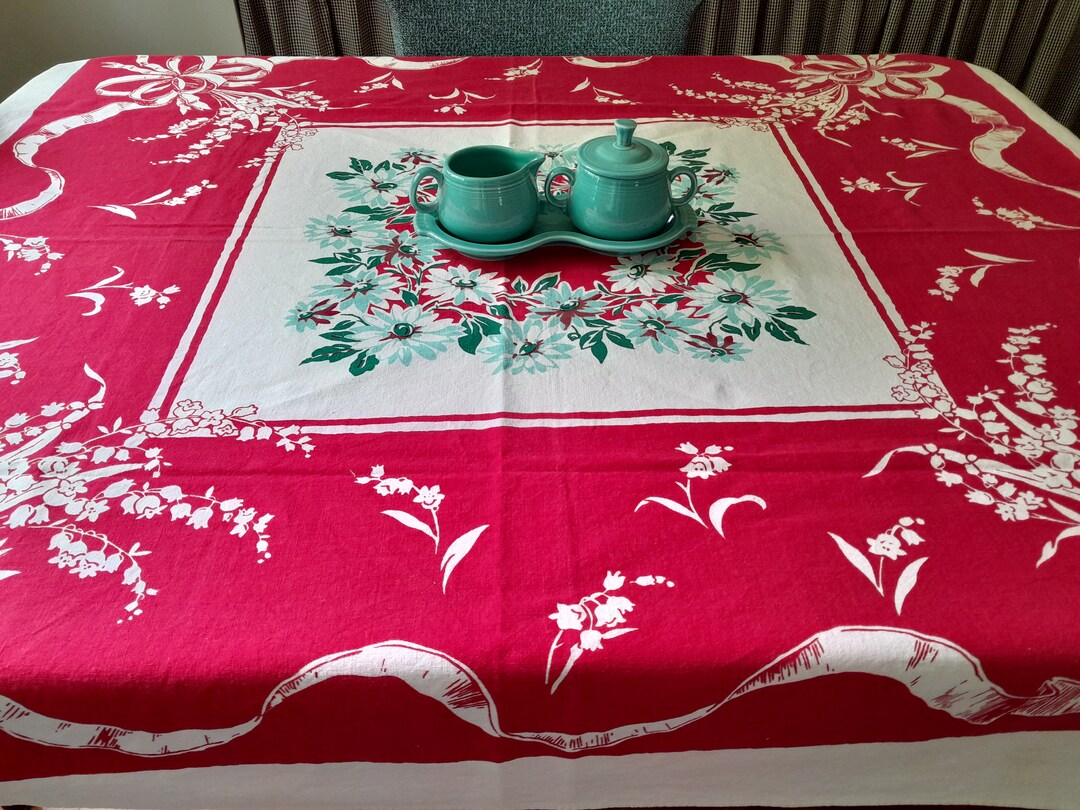 Vintage Simtex Tablecloth aster Red Turquoise Etsy