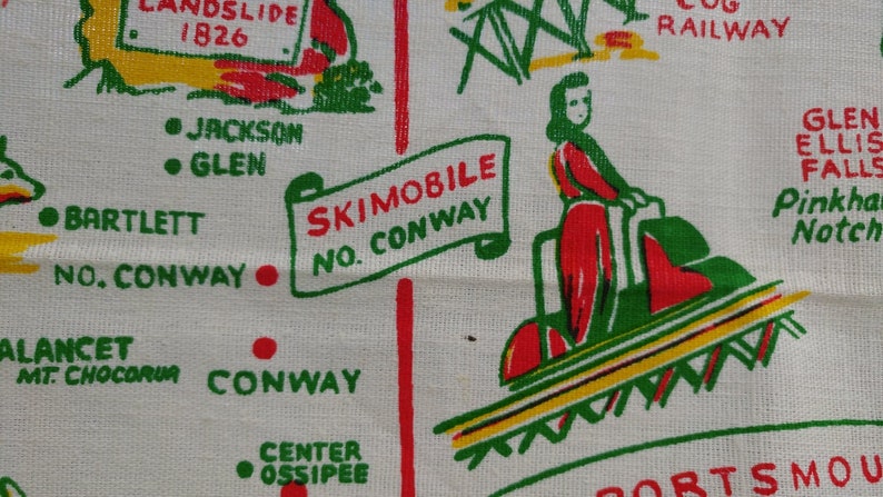 Vintage 1940/'s Old Stock Cactus Cloth New Hampshire State Souvenir Tablecloth