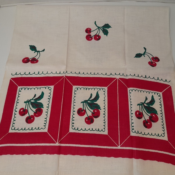 Vintage Old Stock Startex Kitchen Dish Tea Towel Red Cherries