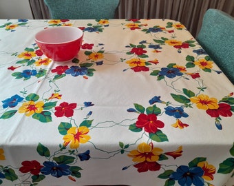 Vintage Wilendur Tablecloth "Petunia" Bright Primary Colors Unused 48 x 54