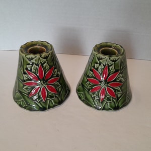 Vintage Mid Century Enesco Christmas Ceramic Candle Holders Japan