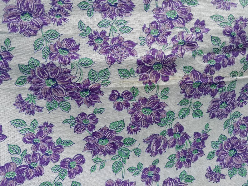 Vintage Feed Flour Sack Fabric Purple Floral Flowers 36 x 45 Open image 6