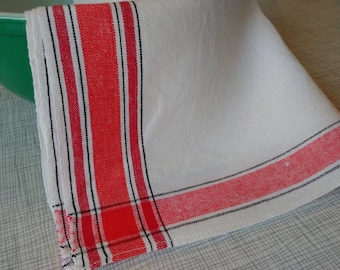 Vintage 1940's 50's Linen Kitchen Dish Towel Table Runner Red Stripe