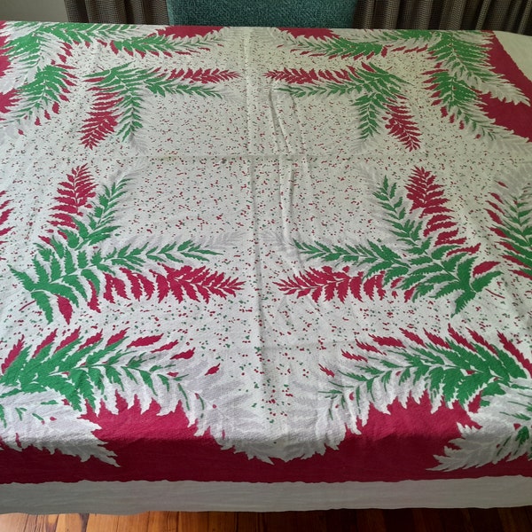 Vintage Mid Century Tablecloth Ferns 46 x 50 Cutter or Use for Picnics