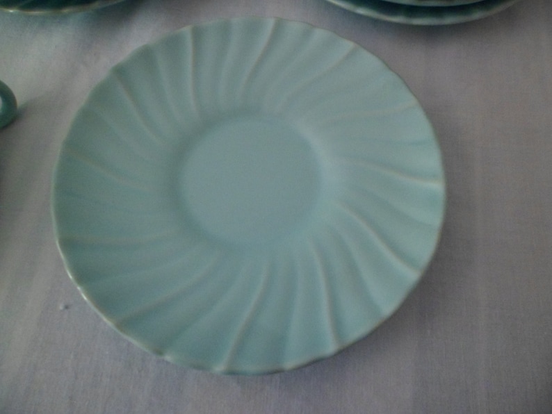 Vintage Franciscan Coronado Aqua Matte 2 18 Flat Cup and Saucer Set Swirled Edge