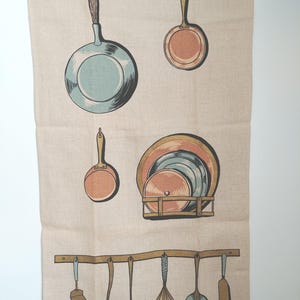Vintage Old Stock Leacock MCM Kitchen Tea Towel Pots Pans Utensils Label