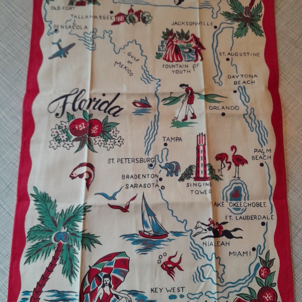 Vintage Florida State Souvenir Tea Towel