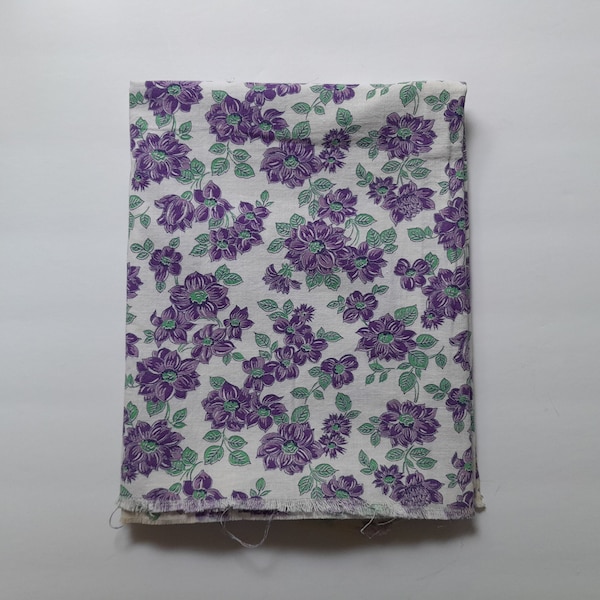 Vintage Feed Flour Sack Fabric Purple Floral Flowers 36 x 45 Open