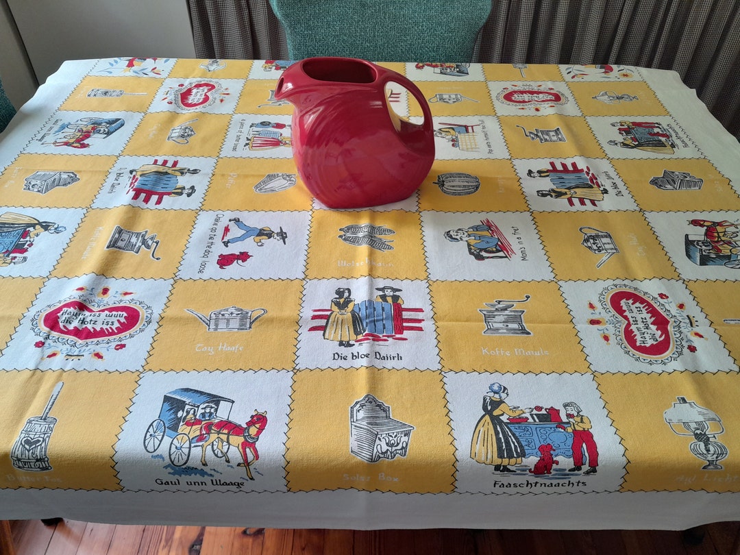Vintage PA Dutch Amish Kitchen Novelty Tablecloth Etsy