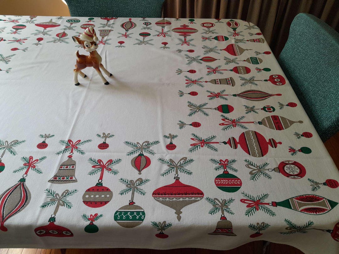 Vintage Christmas Tablecloth Stevens Simtex 'frolic' Mid Century ...