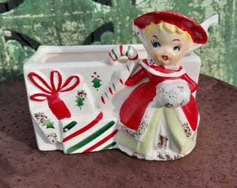 Vintage Napco Christmas Girl Planter, Mid Century, CX2679B, 1957
