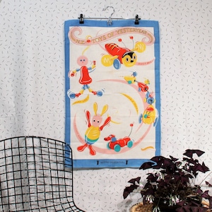 Vintage Save the Children Fund tea towel, NZ Toys of Yesteryear, new