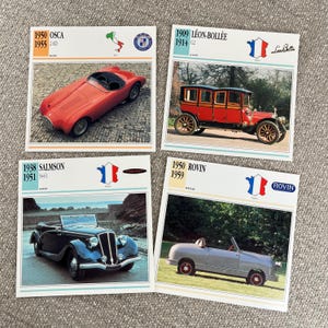 Cartes de club de collection de voitures classiques, 40 cartes, numéros séquentiels, fiches techniques, vintage, vers 1991, 5 3/4" x 5 3/4"
