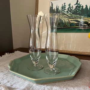 Russian Vases Set of 2, Crystal Vases, Small Crystal Vase, Vintage Crystal Vase, Bud Vase,  Made in Russia, 8&quot; Tall