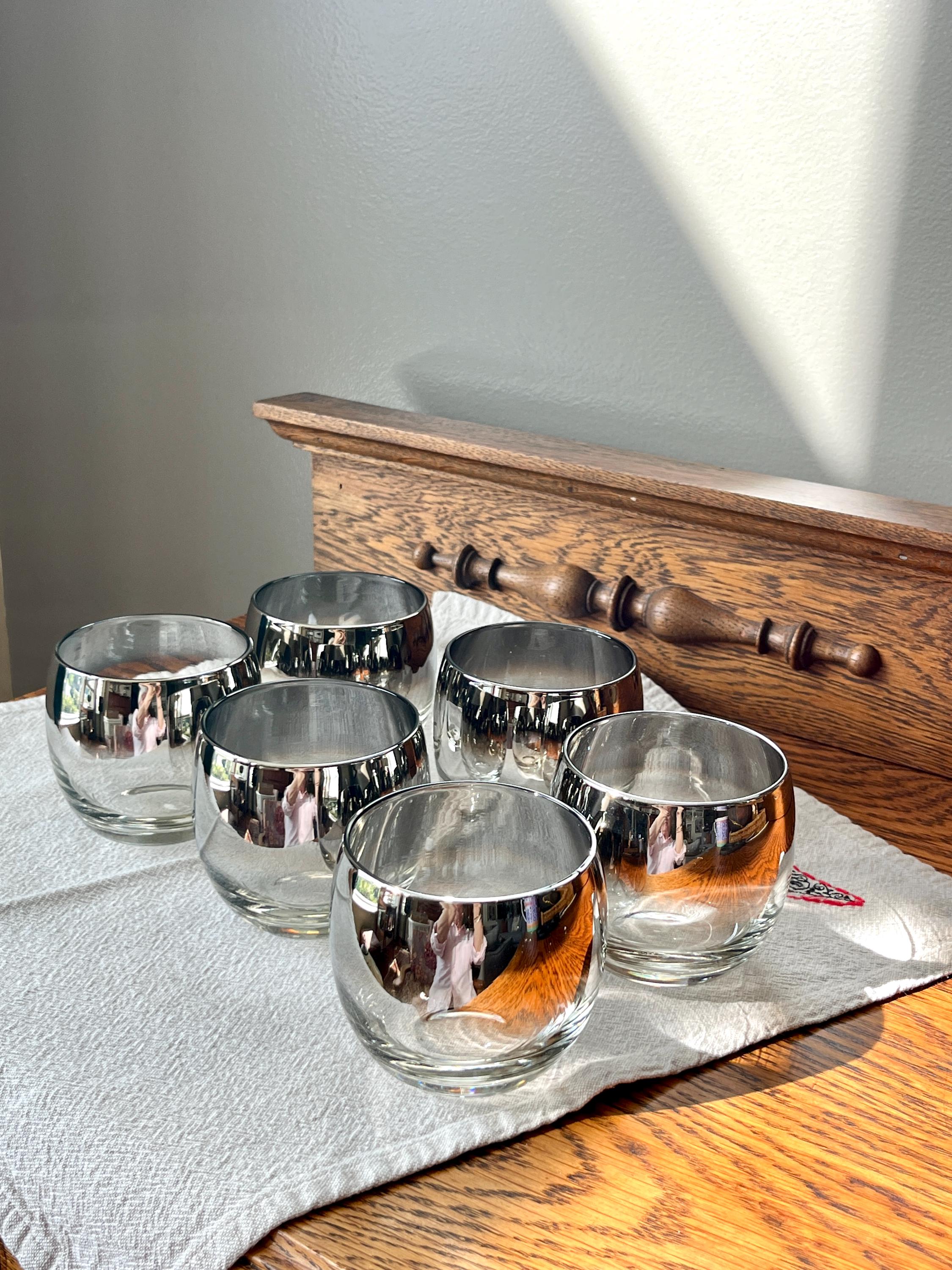 Set of 6 Vintage 1960s Glasses, Roly Poly, Silver Fade, Dorothy