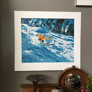HARRY SCHAARE, SKIING, Vintage 1979, Artist Signed Serigraph, Limited Edition, 26&quot;x 30&quot;