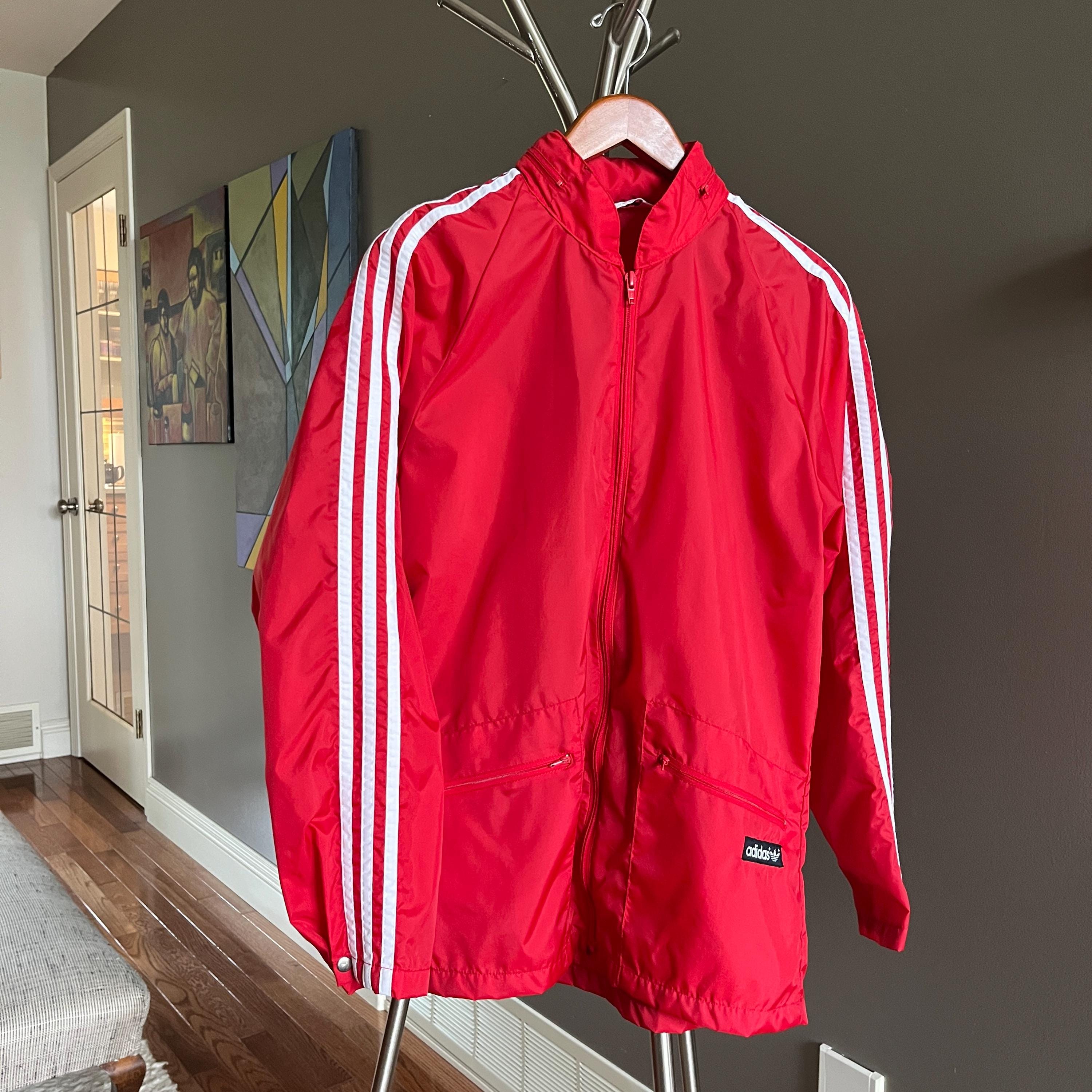 $ vintage adidas ジップアップトラックジャケット レッドネイビー アディダスオリジナルス トラックジャケット M ネイビー レッド