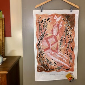 Paño de cocina australiano vintage con motivos de caza de Isaiah Nagurrgurrba Walaroo, arte de rayos X, toalla australiana de lino y algodón, diseñada en Australia