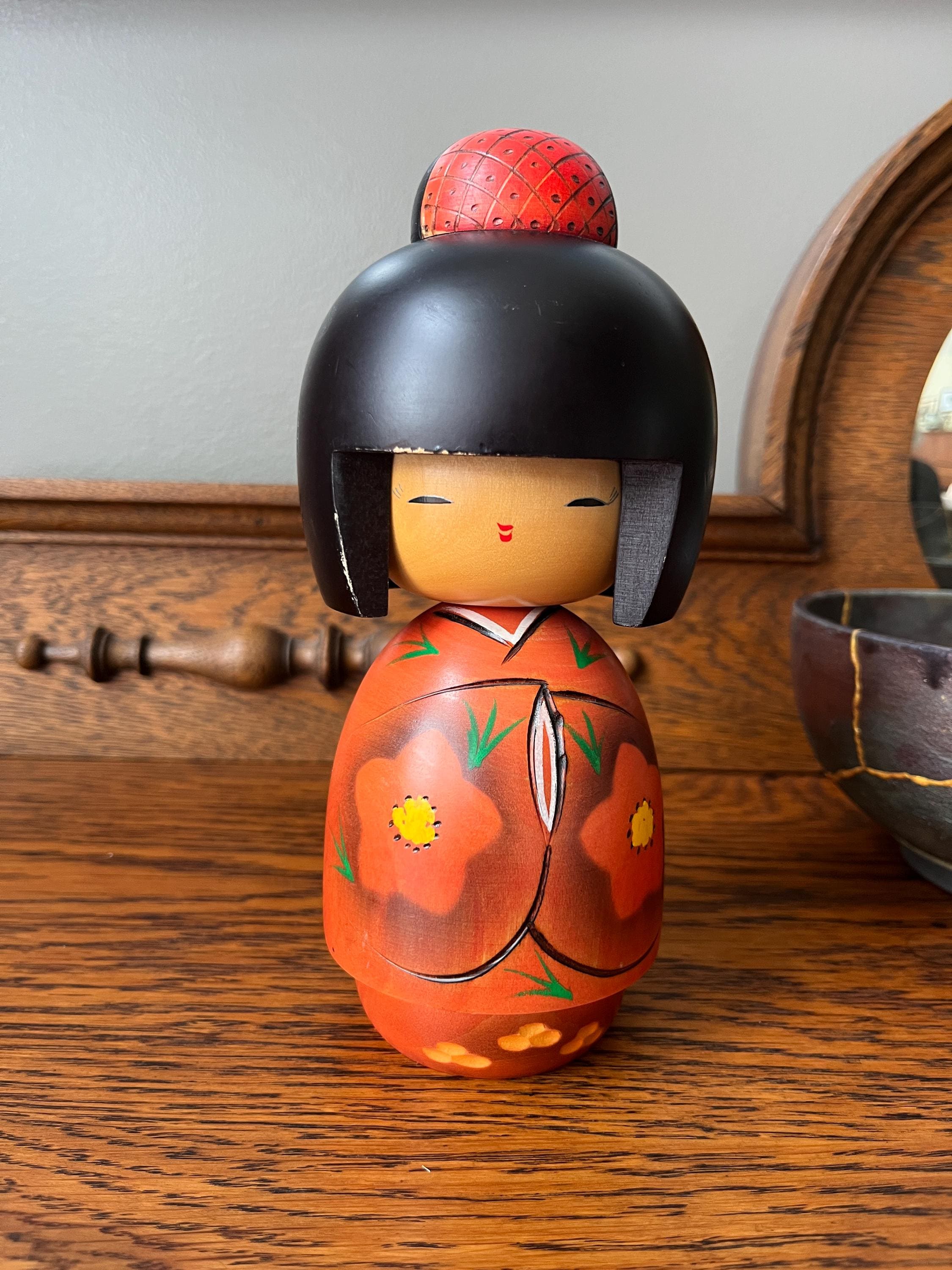 Sosaku Gunma Kokeshi Doll, Masae Fujikawa, Hohoemi, Vintage 1980