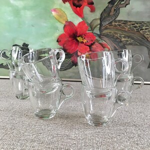 Set of 8 Vintage Glass Cups, Cappuccino, Espresso, Demitasse, Art Deco, Made in Italy, 4 Ounce