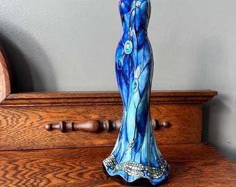 BENAYA Porcelain Vase, Blue Lady Dress with Dragonflies, Benaya Porcelain Dress, Hand Painted, by Innovation,  12&quot; Tall