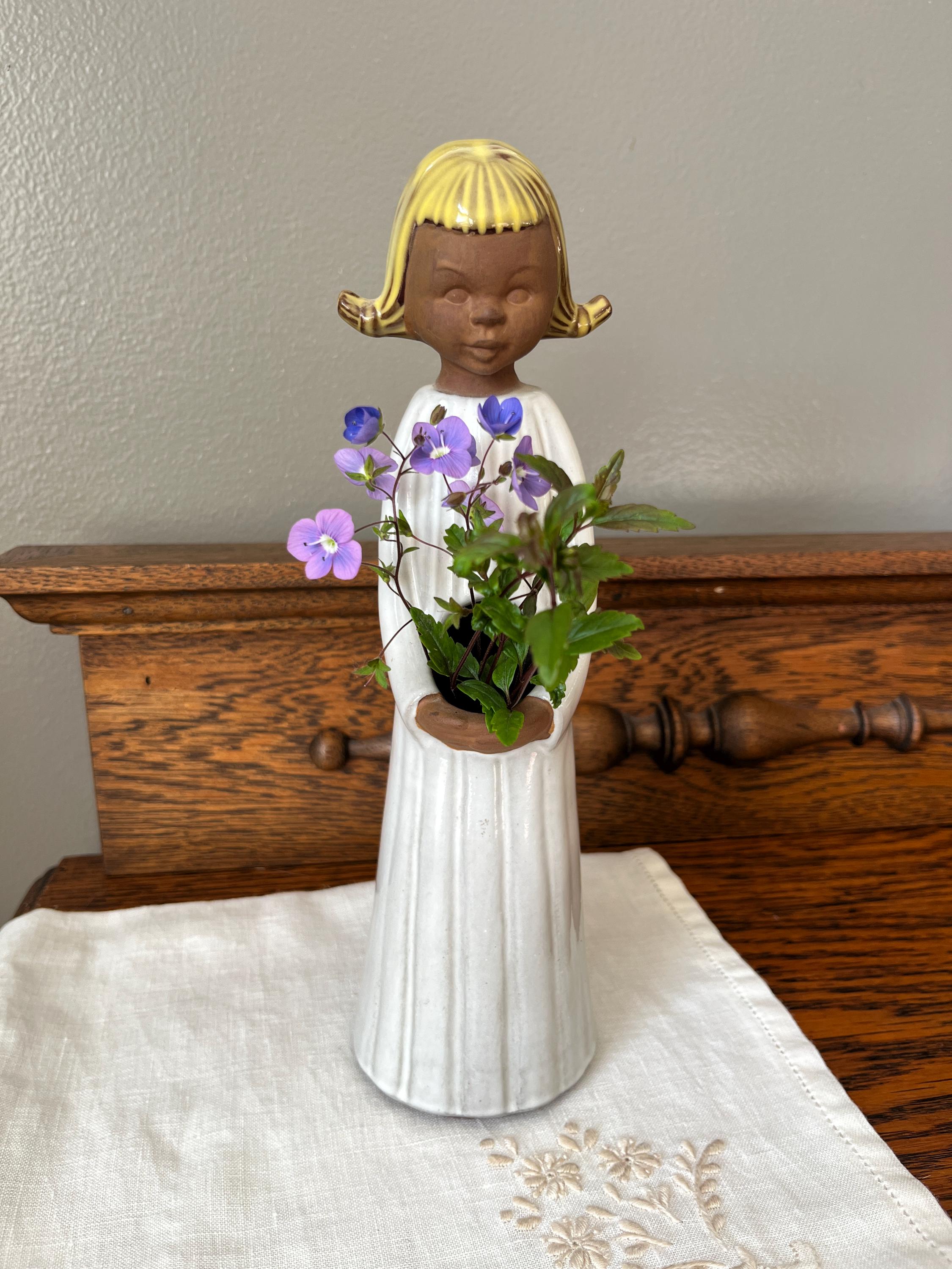 W. GOEBEL VF22 Ceramic Bud Vase, Little Girl Vase, Vintage 1968, Made in West Germany, Tall Version, 9.5" Tall