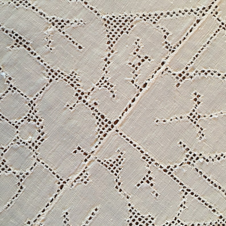 Antique Classic Italian Punto Tirato Lace Tablecloth. Punchwork Mosaic