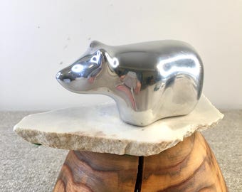 HOSELTON Polar Bear Figurine, Aluminum Bear, Marble Ice Flow, Made in Canada, 6.5" Long, Recycled Aluminum Bear