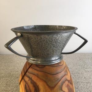 THREE HANDLE PEWTER Bowl, Art Deco, 1930s, English Pewter, Hand Hammered, Double Walled