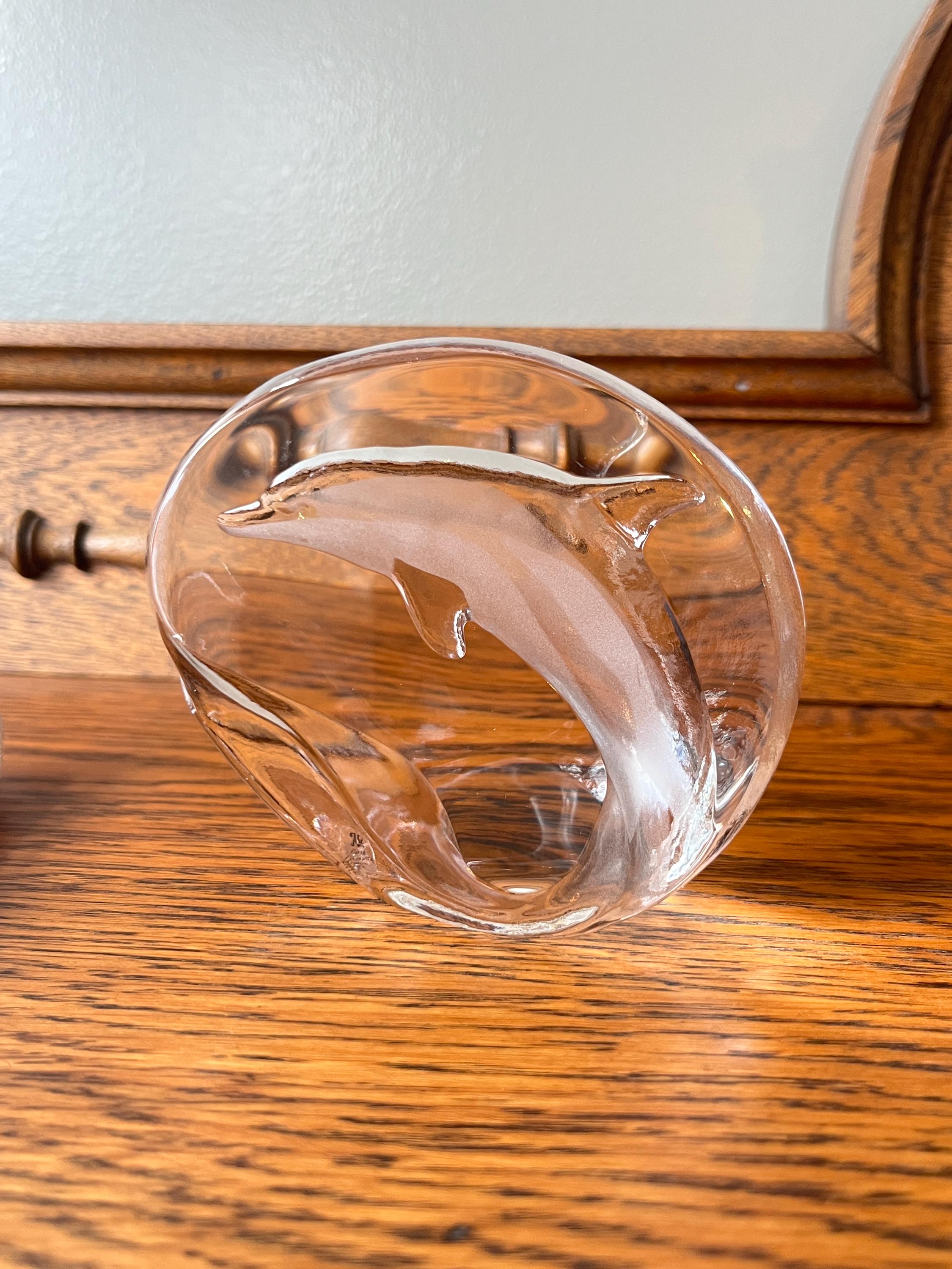Mats Jonasson Crystal Dolphin, Royal Krona, Signed and Numbered