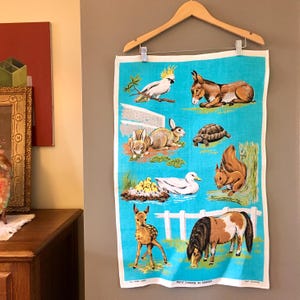Vintage ULSTER PET&#39;S CORNER Tea Towel, Animal Tea Towel, Farm Animal Tea Towel, Ulster Tea Towel, 1970, Made in Ireland