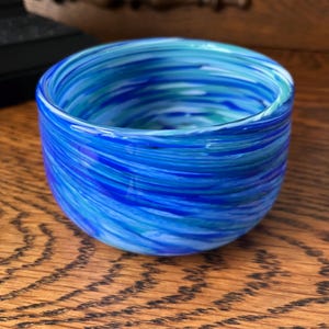 Blue Hand Blown Glass Bowl, Murano Style Glass Bowl, The Loafing Shed Glass Studio, Made in Canada,  4 1/2&quot; Diameter
