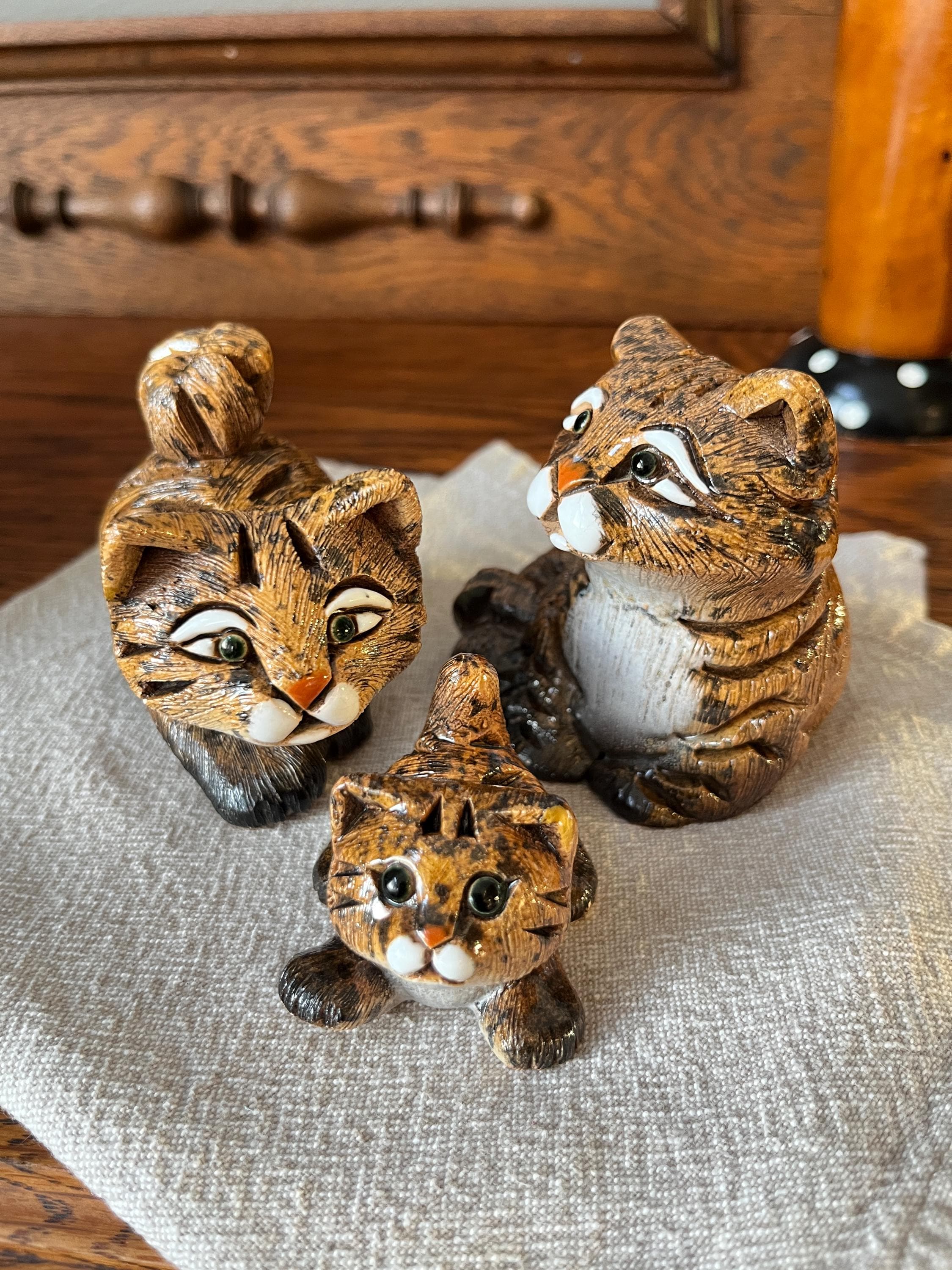 Ceramic Cat Family, Ginger Tabby Cats, Artesania Rinconada, Hand