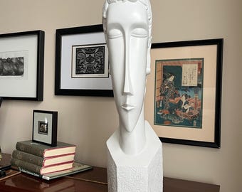 White Human Bust, Large Human Bust, Modigliani Style Bust, Caryatid, Atlas, Atlantid, Telamon, Human Head Statue, 24&quot; Tall
