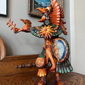 Large Aztec Eagle Warrior, Hand Crafted, 16.5" Tall, Made in Mexico