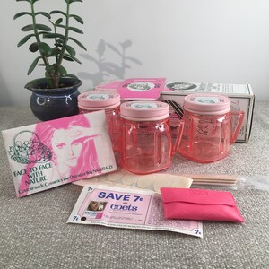 Vintage OSTERIZER Beauty Blend Jars, Osterizer set, Osterizer Beauty Blend set, Osterizer Beauty Blend natural cosmetics, Osterizer pink jar