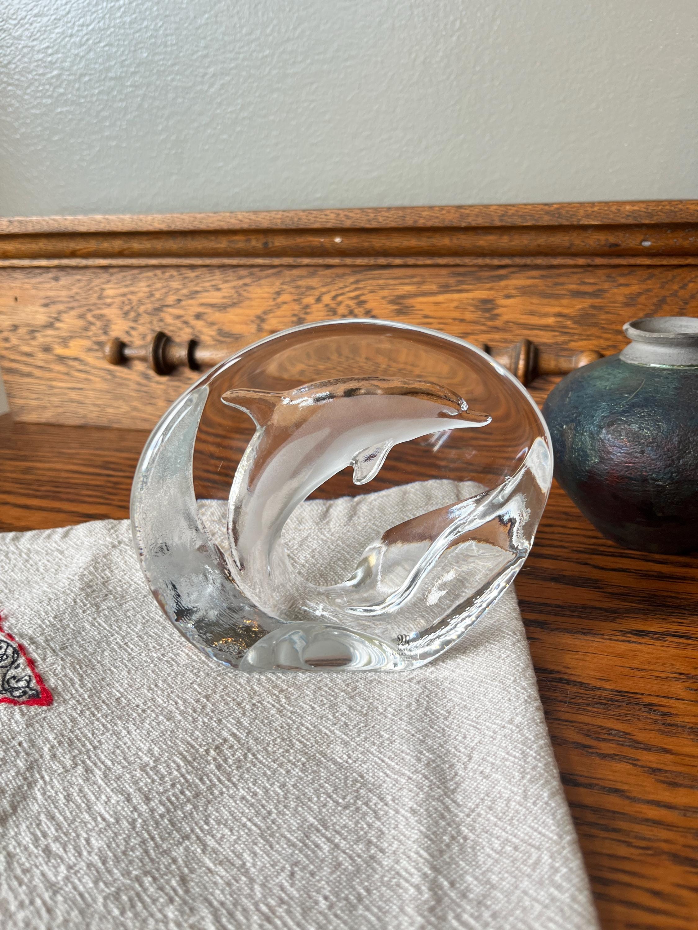 Mats Jonasson Crystal Dolphin, Royal Krona, Signed and Numbered