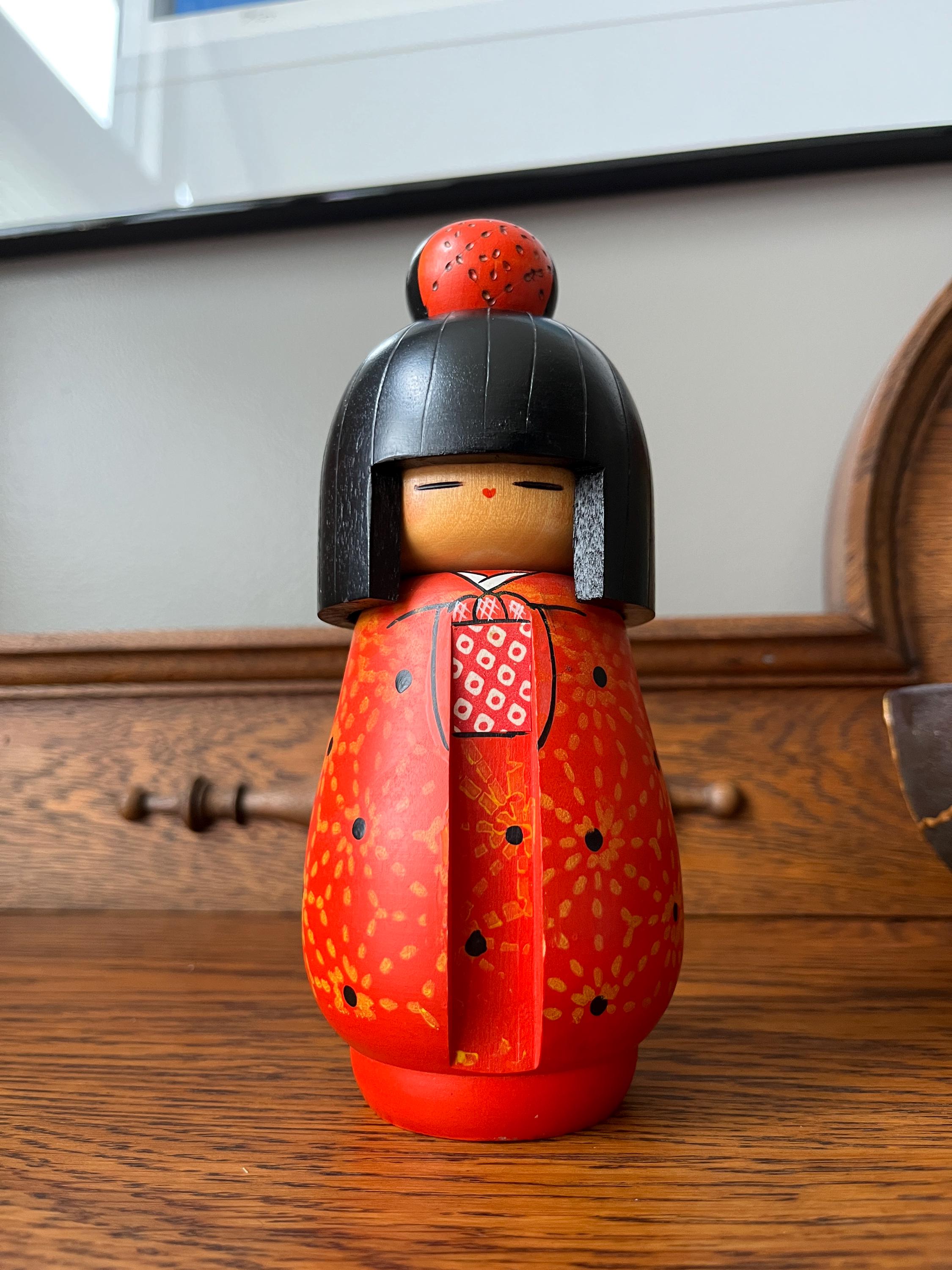 Large Sosaku Kokeshi Doll, Kazuo Takamizawa, Vintage 1980, Black