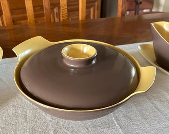POOLE POTTERY England Covered Baking Tureen, Casserole Baking Bowl, 1960s, Twintone Series, Sweetcorn and Brazil (C107), 2 Available