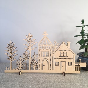 Miniature wood village display, doll house display, village, Christmas village, fireplace décor, Christmas decoration, 3 different sections