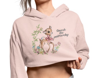 Smash The Patriarchy Feminist Retro Crop Hoodie Adult Cute Sweatshirt - Socialist - Workout - Gift - RGB