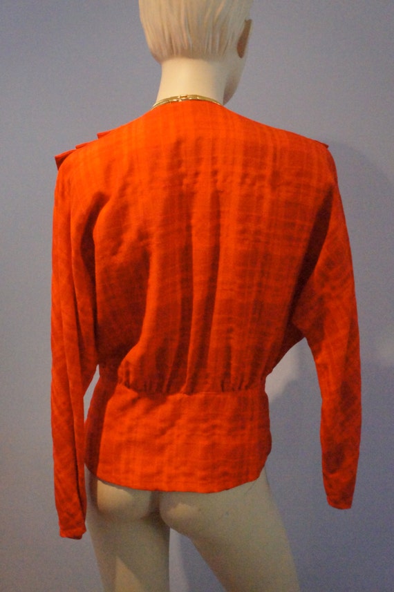 Red on orange-red plaid, linen weave jacket.  198… - image 4