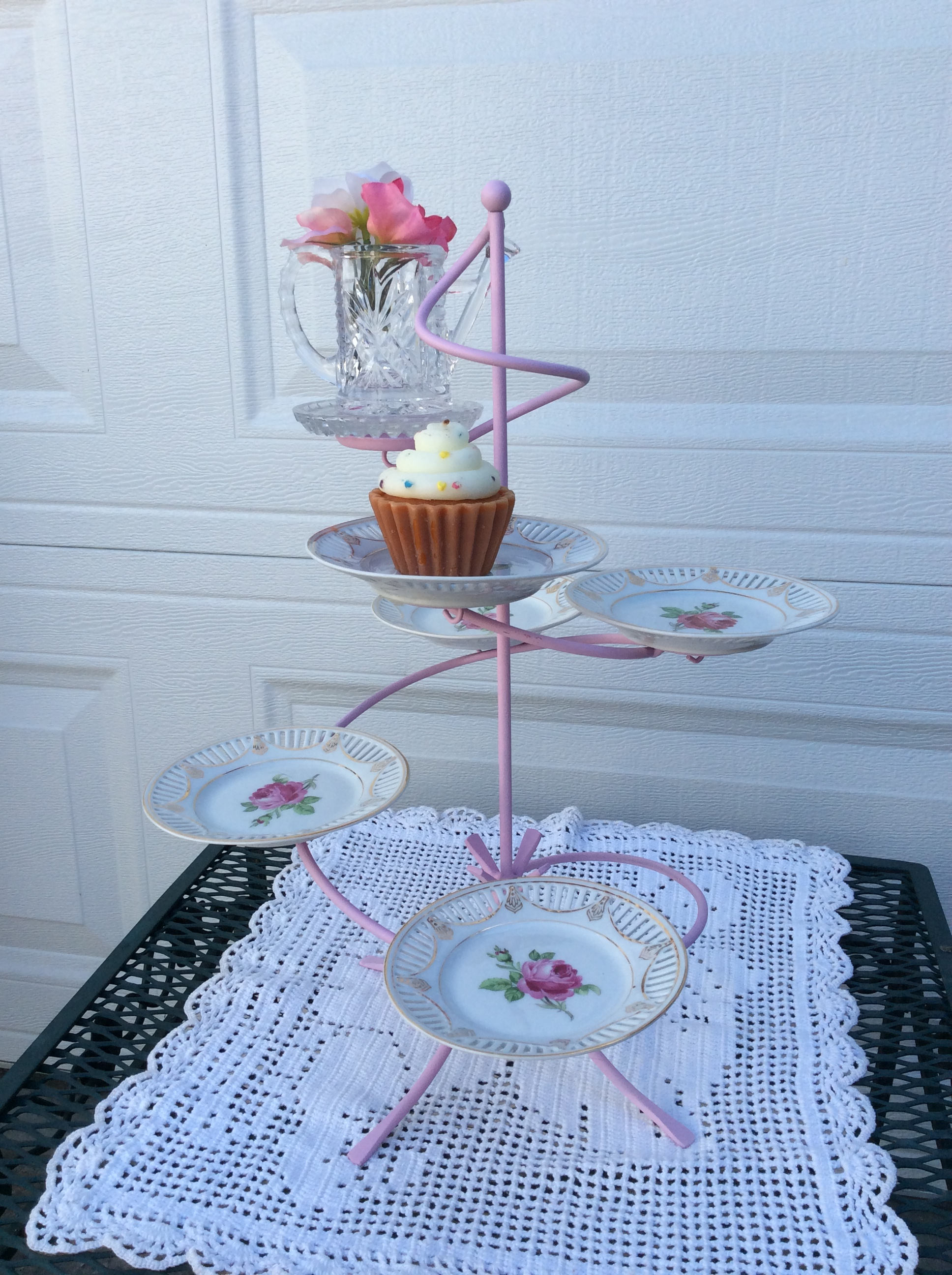 Pink Cupcake dessert stand 5 matching plates mini glass Etsy