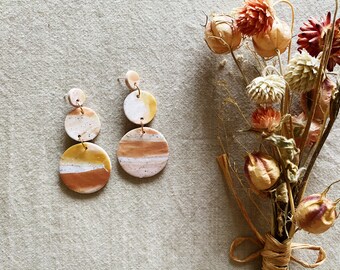 Sienna Moon Trio Earrings - Marbled Polymer Clay Statement Earrings