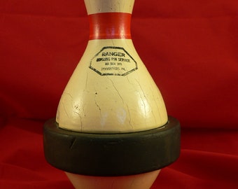 DUCKPIN BOWLING PIN: Vintage Ranger Rubber Band Wood Duckpin, Red and White