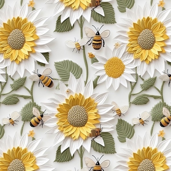Please read before ordering this print--This pattern is a PRINTED 3D Sunflower Fabric, NOT Actual 3D Fabric, NO Texture (SFLW31)