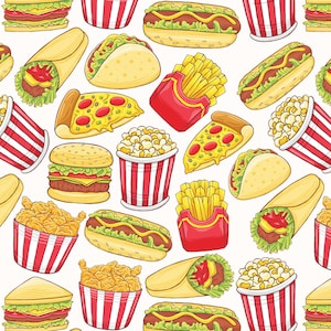 Fast Food  Fabric, Pizza, Hamburger Fabric, Pizza Fabric, Custom Printed Fabric By The Yard (FF1)