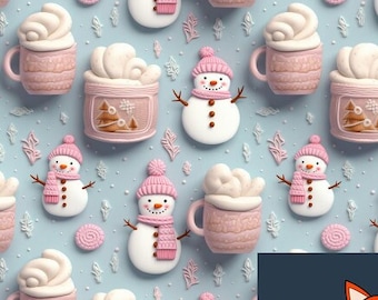 WNT341 - Christmas Snowman Fabric, Holidays Fabric, Custom Printed Fabric By The Yard (Printed to Simulate 3D, Not Actual 3D)