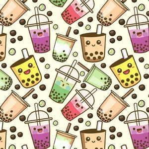 Bubble Tea Fabric, Boba Tea Fabric - Bubble Milk Fabric - Fabric By The Yard, Custom Printed Fabric By The Yard (BBT3)